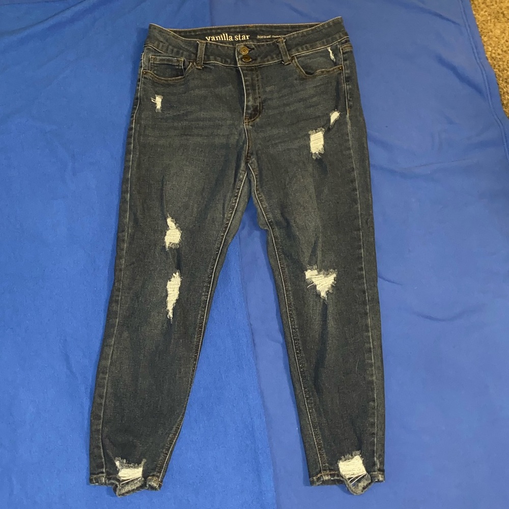 Mid Rise Distressed Skinny Jeans